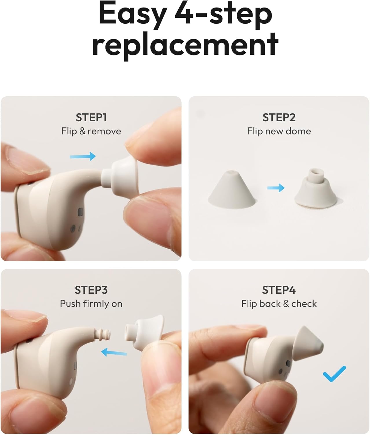 Wave & Wave Lite OTC Hearing Aids Replacement Ear Tips (4 cone-shaped+4 double-layer)