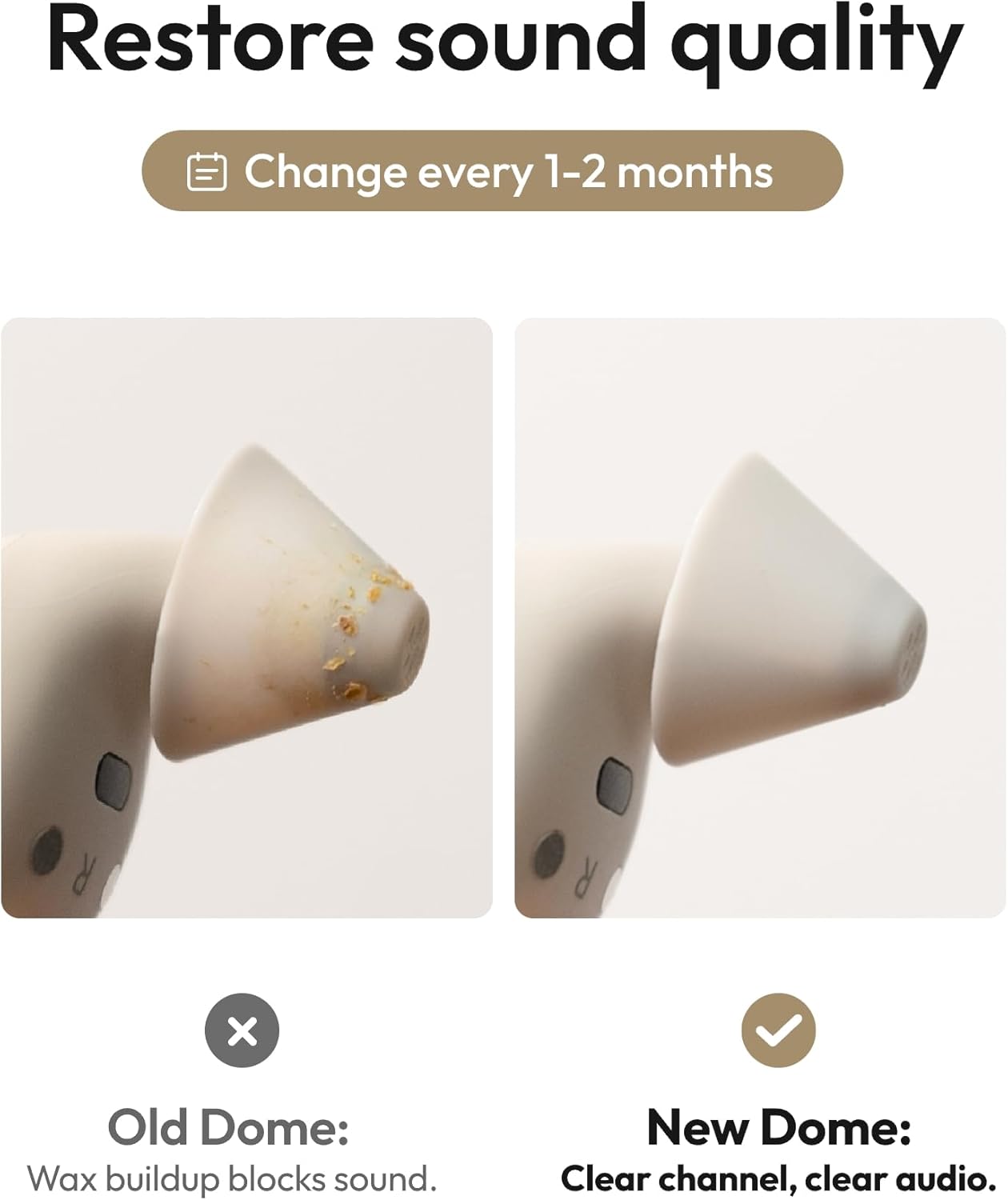 Wave & Wave Lite OTC Hearing Aids Replacement Ear Tips (4 cone-shaped+4 double-layer)